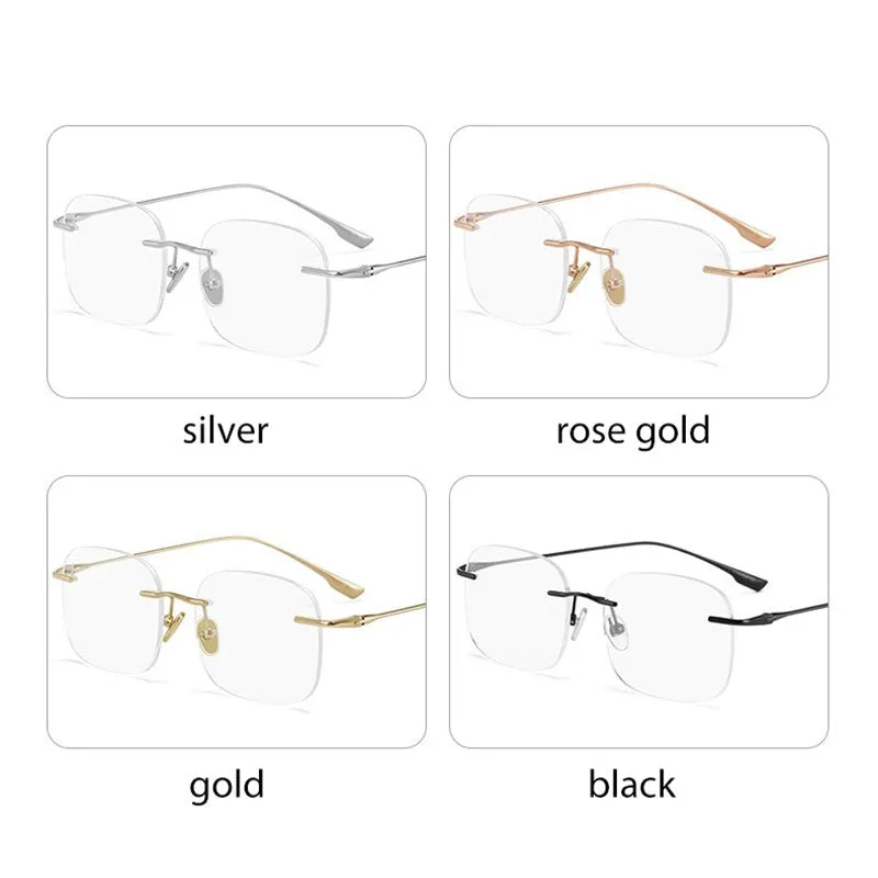 Handoer Men's Rimless Customized Lens Shape Titanium Eyeglasses 99219