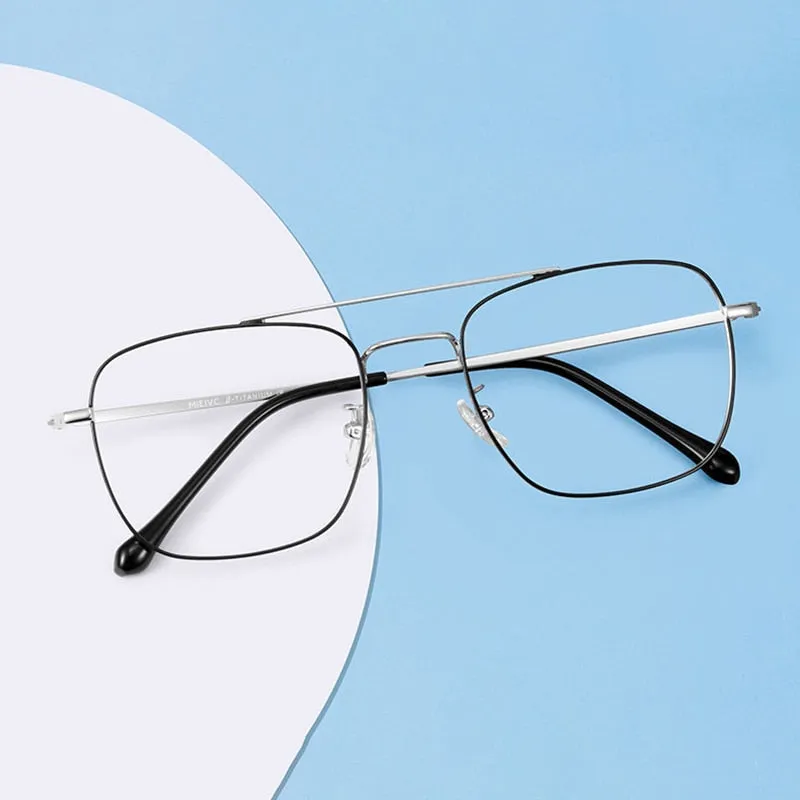 Handoer Unisex Full Rim Irregular Square Titanium Double Bridge Eyeglasses 86067