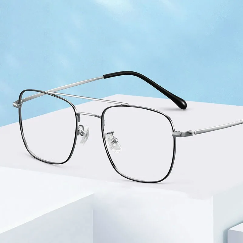 Handoer Unisex Full Rim Irregular Square Titanium Double Bridge Eyeglasses 86067