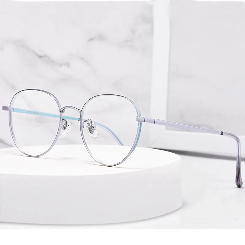 Handoer Women's Full Rim Irregular Round Titanium Eyeglasses T3927