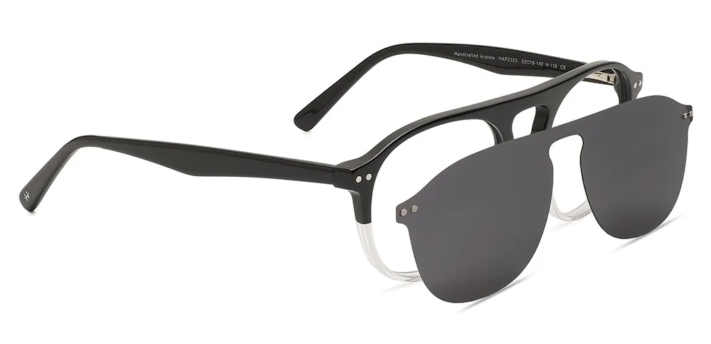 Happster Sun On Unisex Eyeglasses Full_frame Pilot Large 52 Acetate SM SW2323