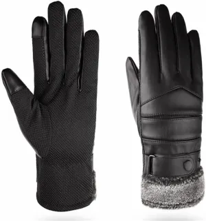 HBJWOV Winter Riding Gloves Motorcycle Plus Velvet Thick Touch Screen Warm Large Cotton Ski Men's Leather Gloves