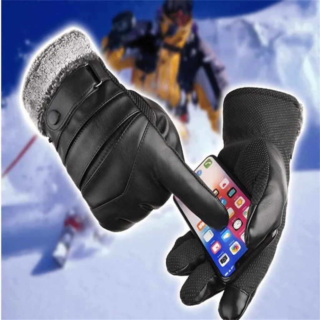 HBJWOV Winter Riding Gloves Motorcycle Plus Velvet Thick Touch Screen Warm Large Cotton Ski Men's Leather Gloves