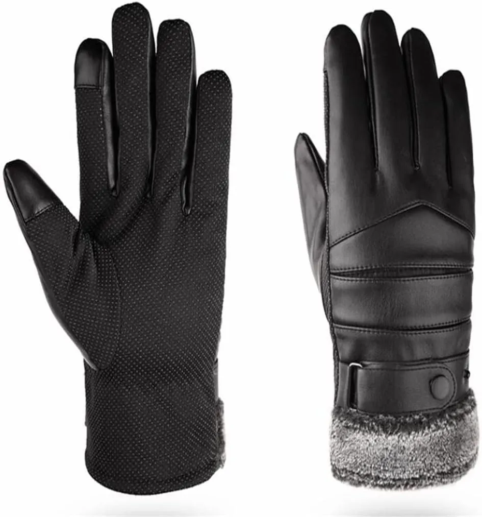 HBJWOV Winter Riding Gloves Motorcycle Plus Velvet Thick Touch Screen Warm Large Cotton Ski Men's Leather Gloves