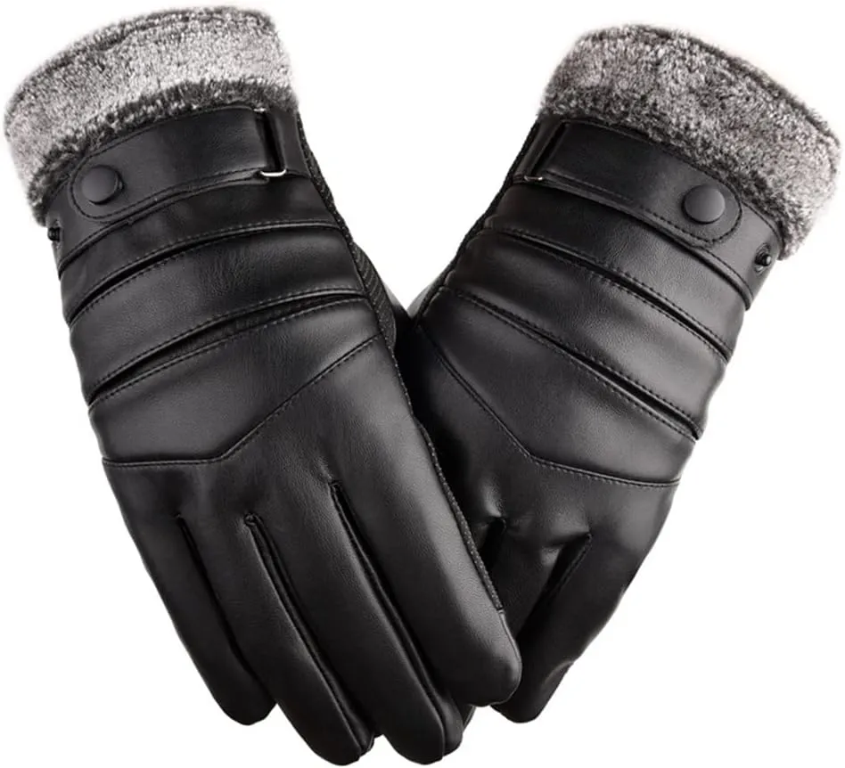 HBJWOV Winter Riding Gloves Motorcycle Plus Velvet Thick Touch Screen Warm Large Cotton Ski Men's Leather Gloves