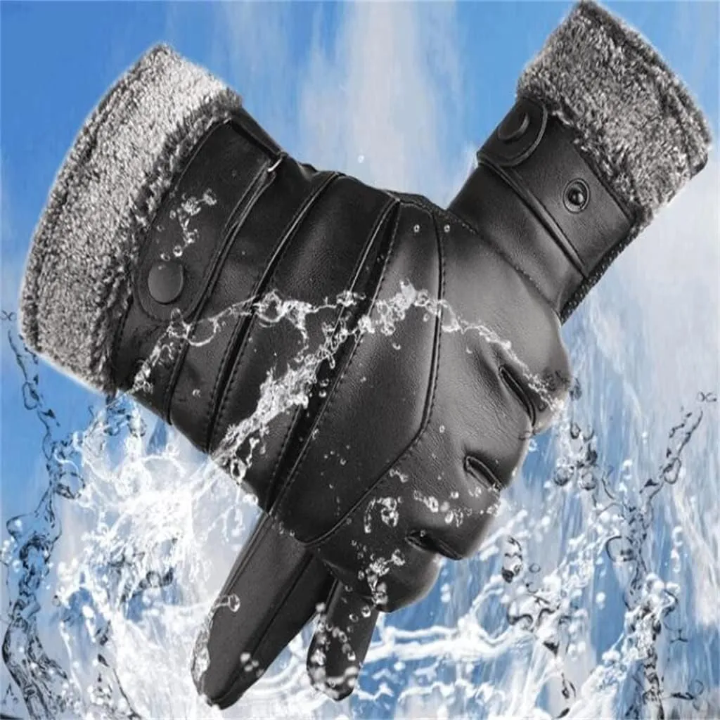 HBJWOV Winter Riding Gloves Motorcycle Plus Velvet Thick Touch Screen Warm Large Cotton Ski Men's Leather Gloves