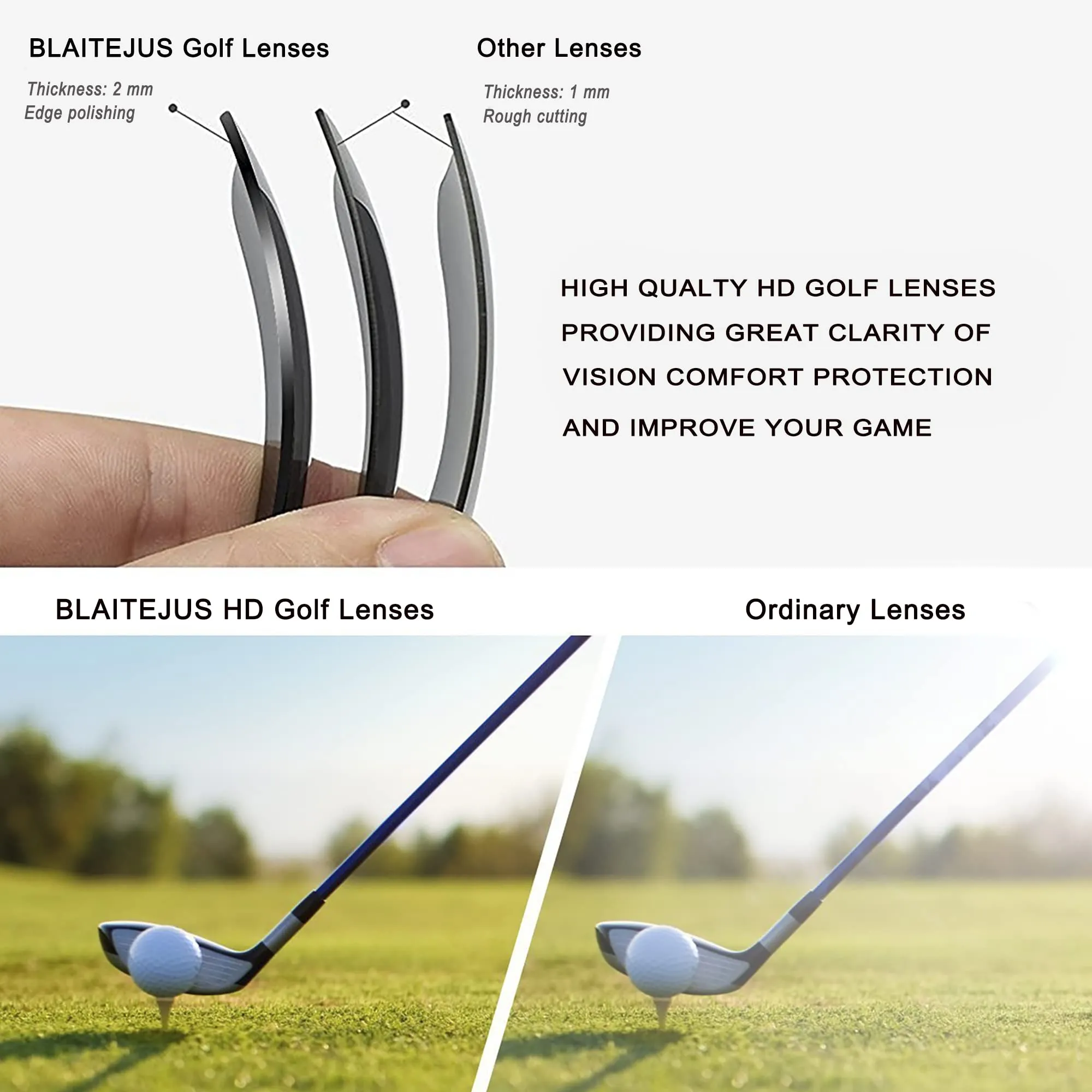 HD Golf Sunglasses for Men Women Wrap Semi-Rimless Sports Frame UV400 Protection Golfing Baseball Shades Sun Glasses BJ820