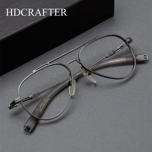 Hdcrafter Men's Full Rim Large Square Double Bridge Titanium Eyeglasses Hlsa-101
