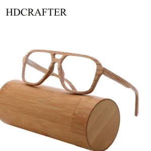 Hdcrafter Men's Full Rim Oval Double Bridge Wood Eyeglasses 5623