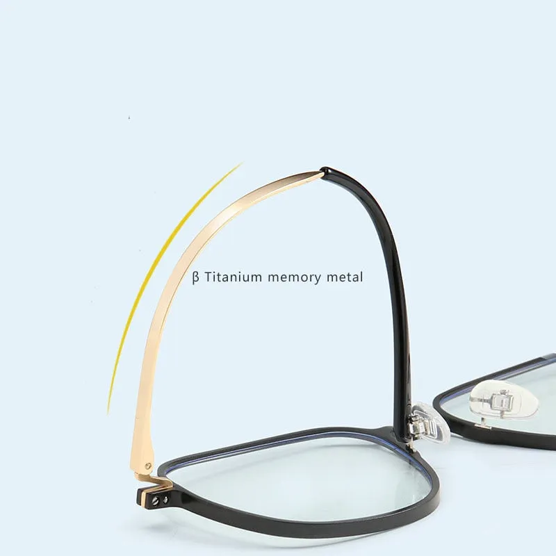 Hdcrafter Men's Full Rim Oversized Square β-Titanium Eyeglasses 6123