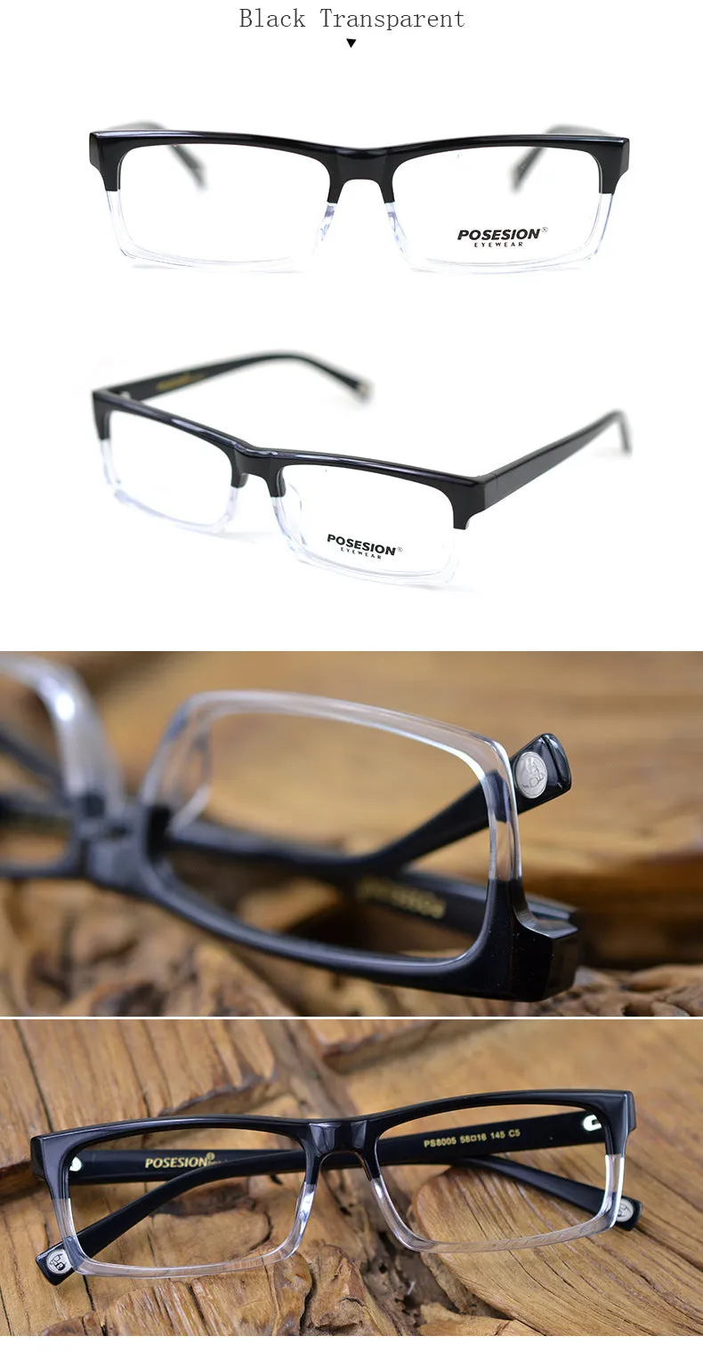 Hdcrafter Men's Full Rim Rectangle Acetate Frame Eyeglasses Ps8005