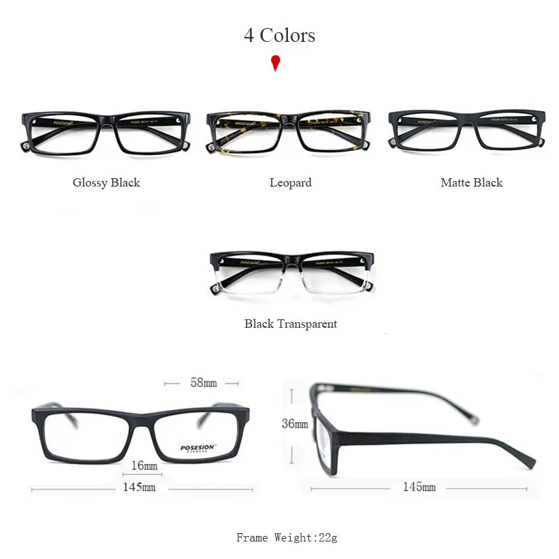 Hdcrafter Men's Full Rim Rectangle Acetate Frame Eyeglasses Ps8005