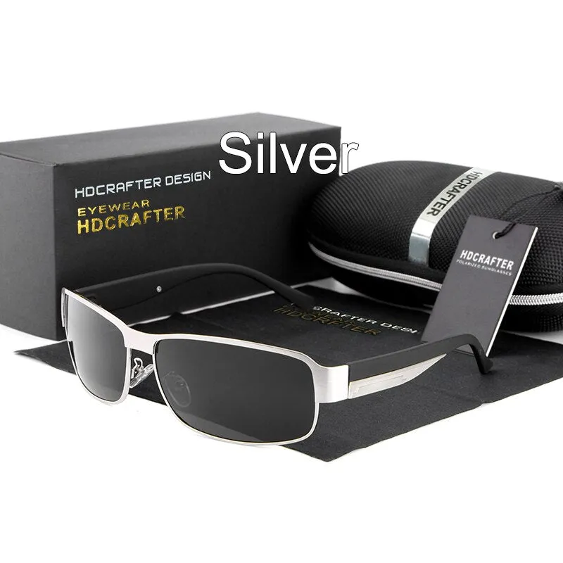Hdcrafter Men's Full Rim Rectangle Alloy Frame Polarized Sunglasses Le007