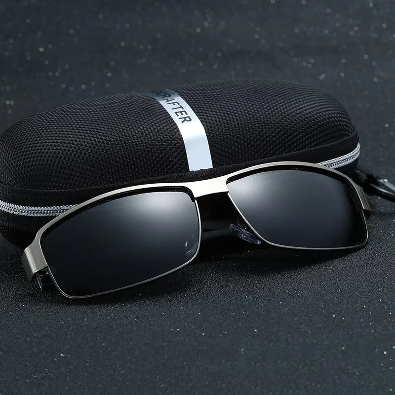 Hdcrafter Men's Full Rim Rectangle Alloy Frame Polarized Sunglasses Le007