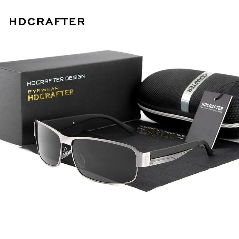 Hdcrafter Men's Full Rim Rectangle Alloy Frame Polarized Sunglasses Le007