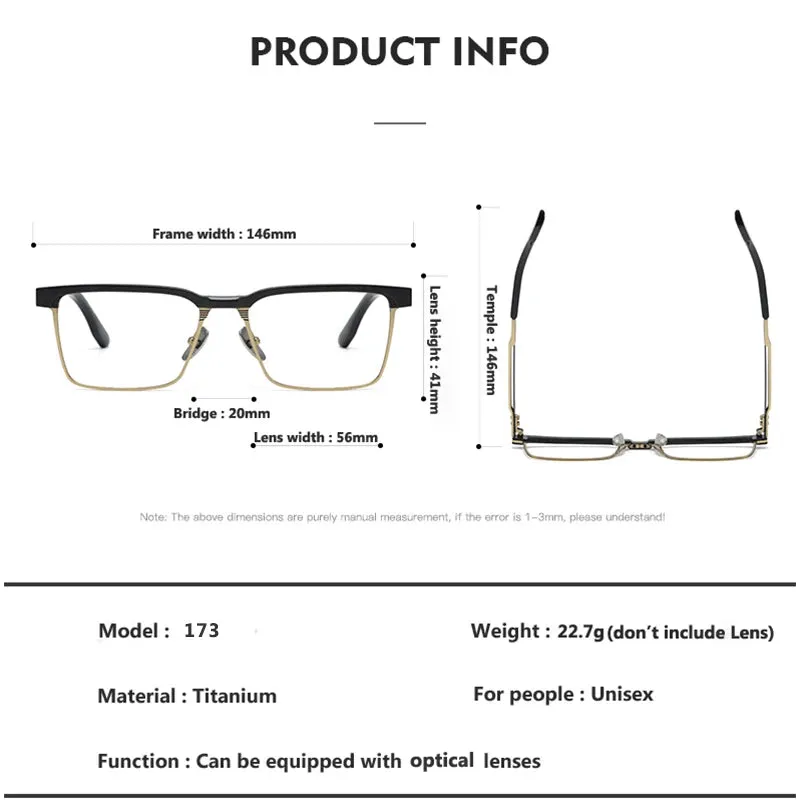 Hdcrafter Men's Full Rim Square Titanium Eyeglasses 173