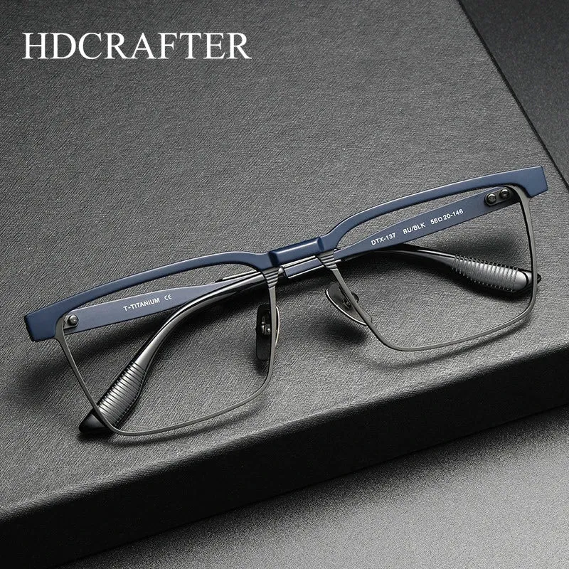 Hdcrafter Men's Full Rim Square Titanium Eyeglasses 173