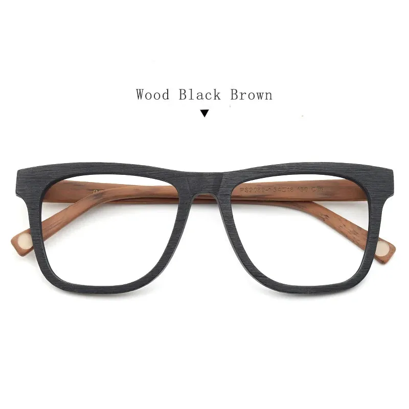 Hdcrafter Men's Full Rim Square Wood Eyeglasses 90891