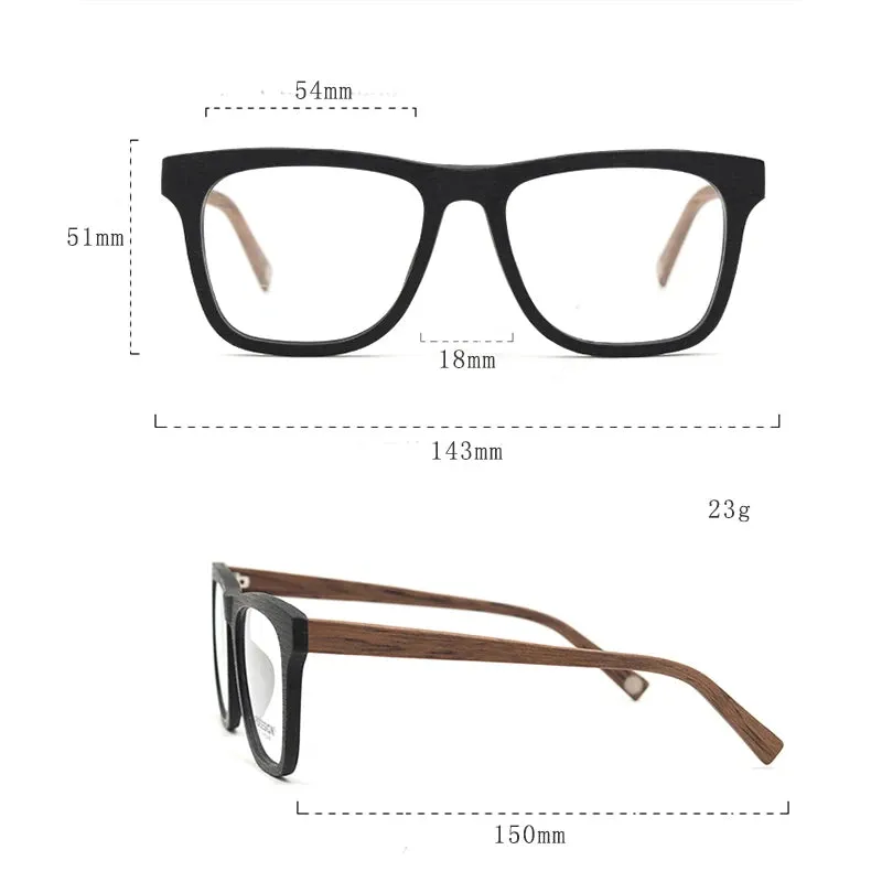 Hdcrafter Men's Full Rim Square Wood Eyeglasses 90891