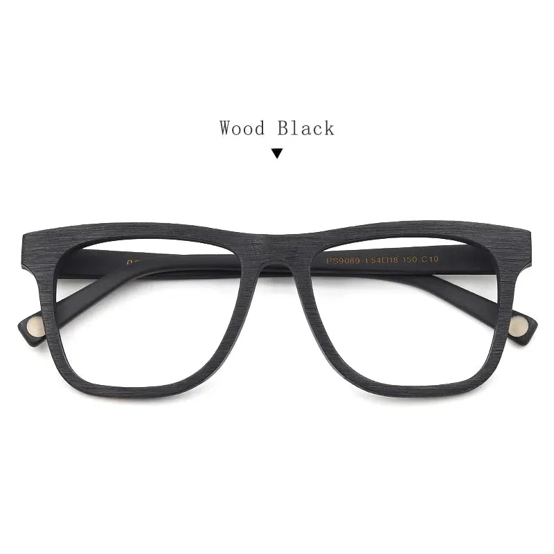 Hdcrafter Men's Full Rim Square Wood Eyeglasses 90891