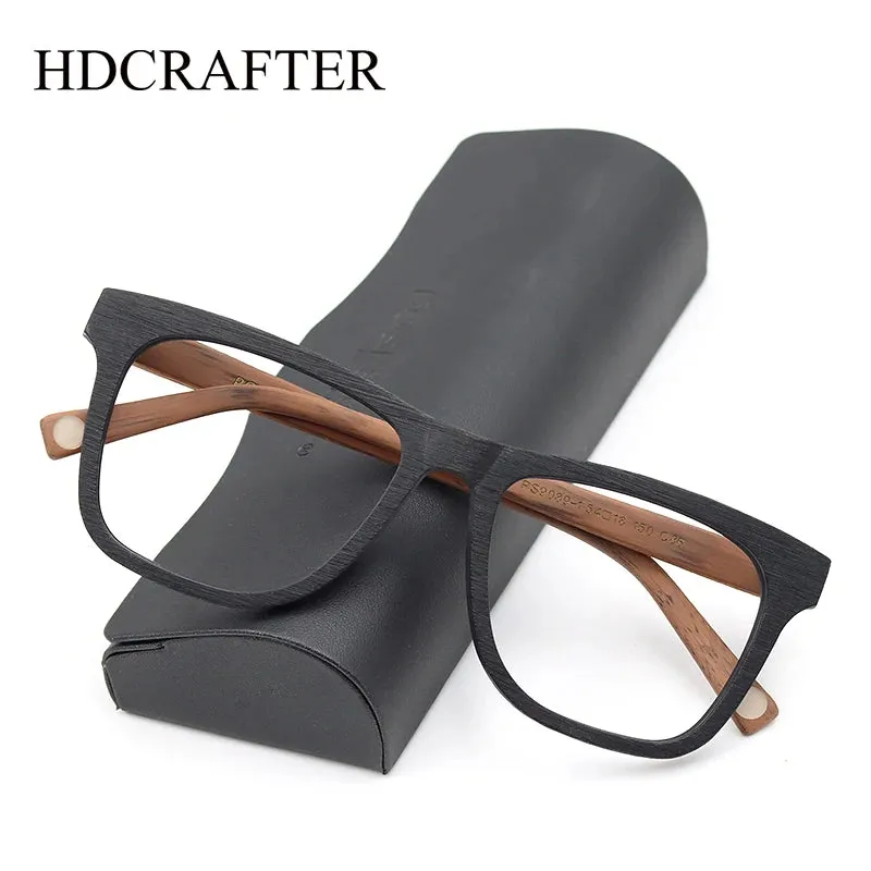Hdcrafter Men's Full Rim Square Wood Eyeglasses 90891
