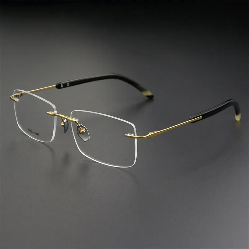 Hdcrafter Men's Rimless Square Titanium Horn Temple Eyeglasses Hs921