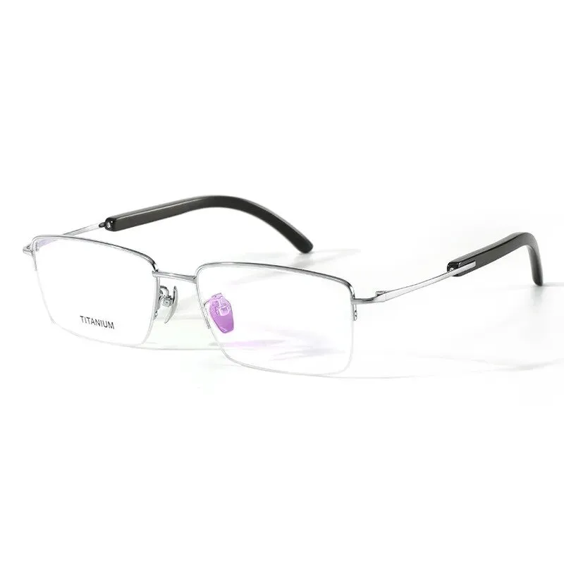 Hdcrafter Men's Semi Rim Square Titanium Horn Temple Eyeglasses H2302