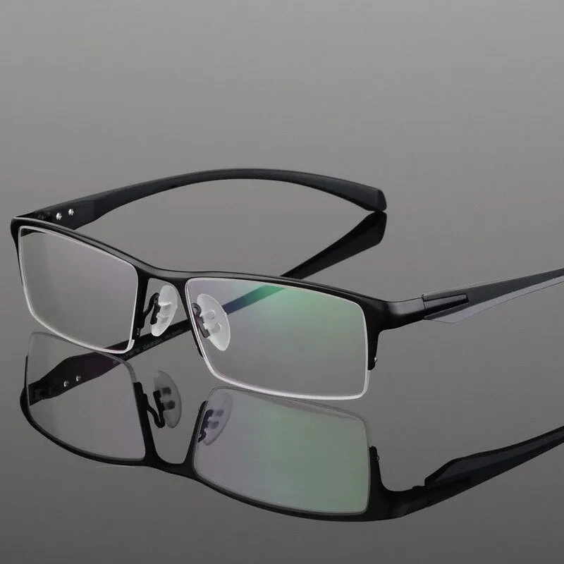 Hdcrafter Men's Semi Rim TR 90 Titanium Rectangle Frame Eyeglasses 9065