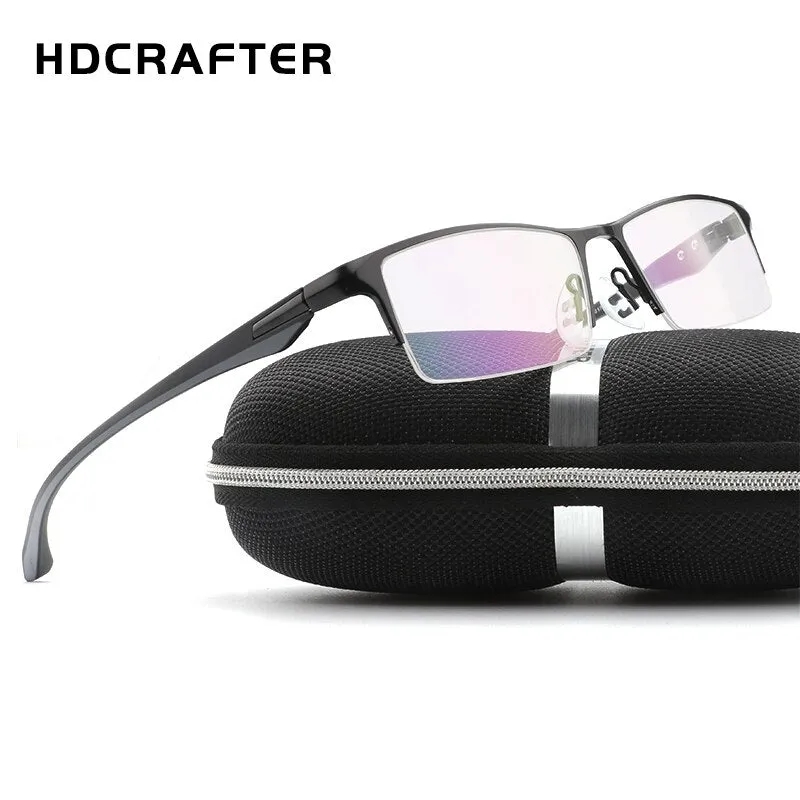 Hdcrafter Men's Semi Rim TR 90 Titanium Rectangle Frame Eyeglasses 9065