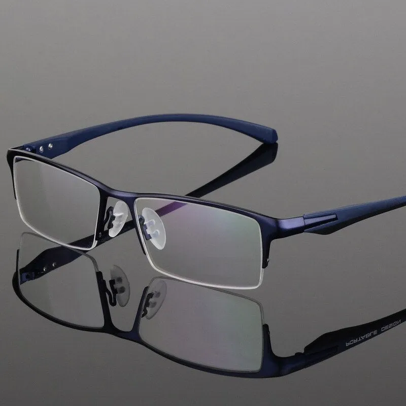 Hdcrafter Men's Semi Rim TR 90 Titanium Rectangle Frame Eyeglasses 9065