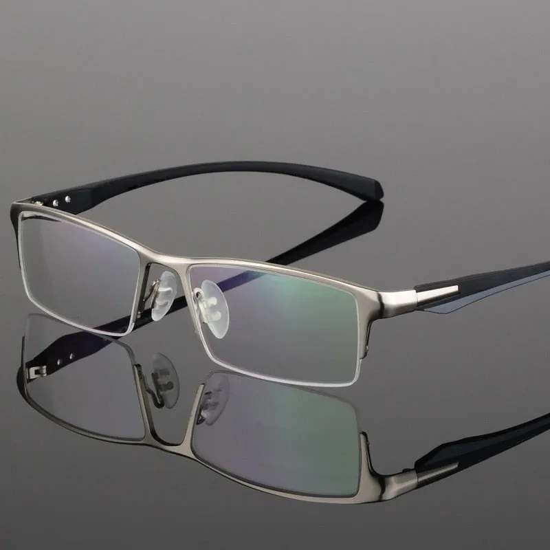Hdcrafter Men's Semi Rim TR 90 Titanium Rectangle Frame Eyeglasses 9065