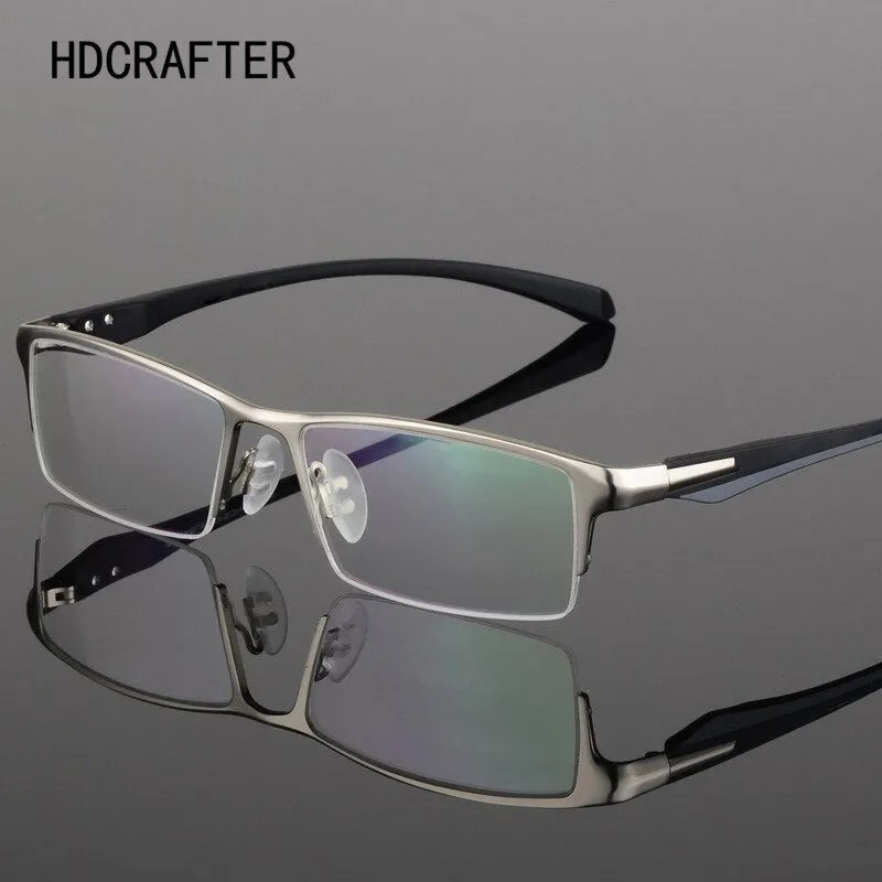 Hdcrafter Men's Semi Rim TR 90 Titanium Rectangle Frame Eyeglasses 9065
