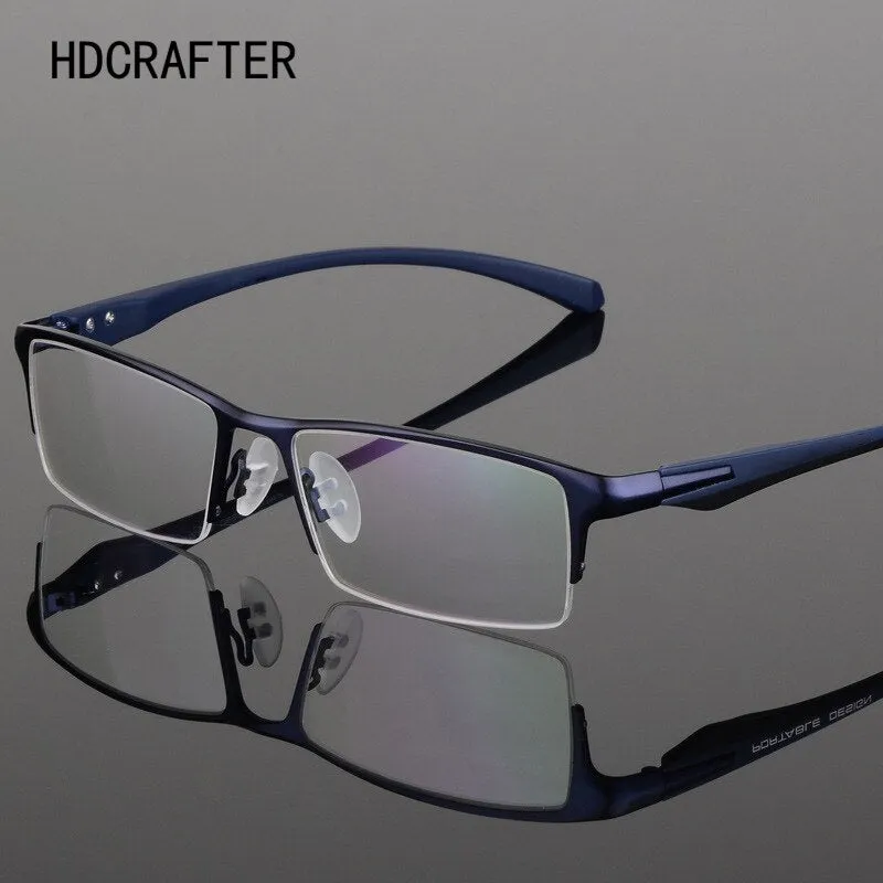 Hdcrafter Men's Semi Rim TR 90 Titanium Rectangle Frame Eyeglasses 9065