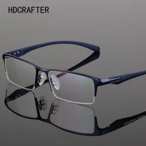 Hdcrafter Men's Semi Rim TR 90 Titanium Rectangle Frame Eyeglasses 9065
