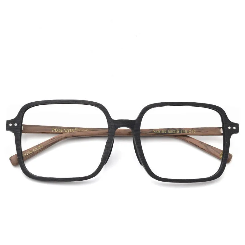 Hdcrafter Unisex Full Rim Oversized Square Wood Frame Eyeglasses 9105