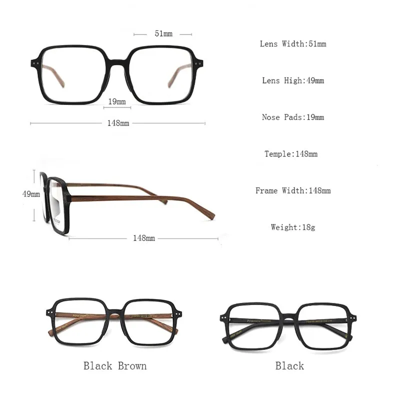 Hdcrafter Unisex Full Rim Oversized Square Wood Frame Eyeglasses 9105