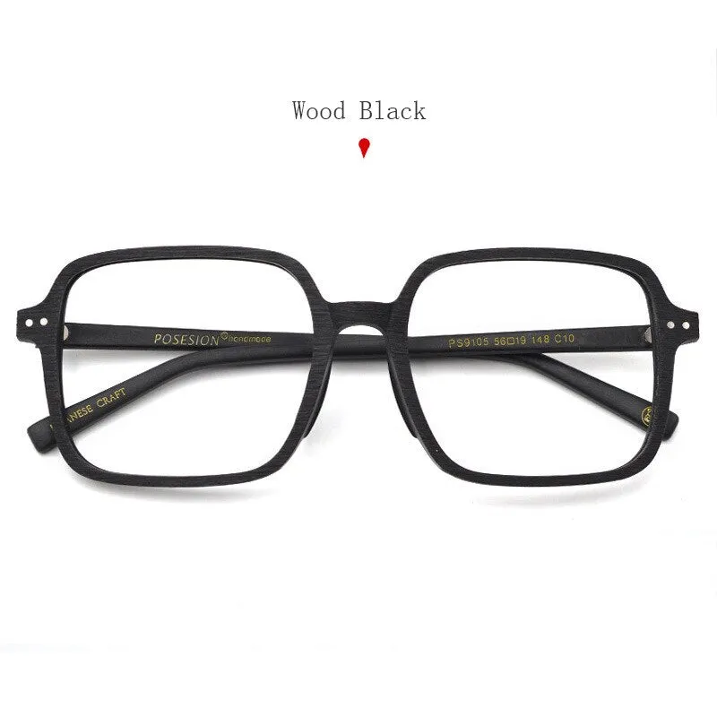 Hdcrafter Unisex Full Rim Oversized Square Wood Frame Eyeglasses 9105