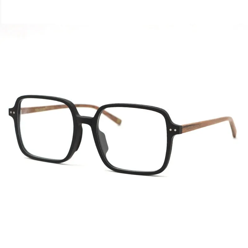 Hdcrafter Unisex Full Rim Oversized Square Wood Frame Eyeglasses 9105