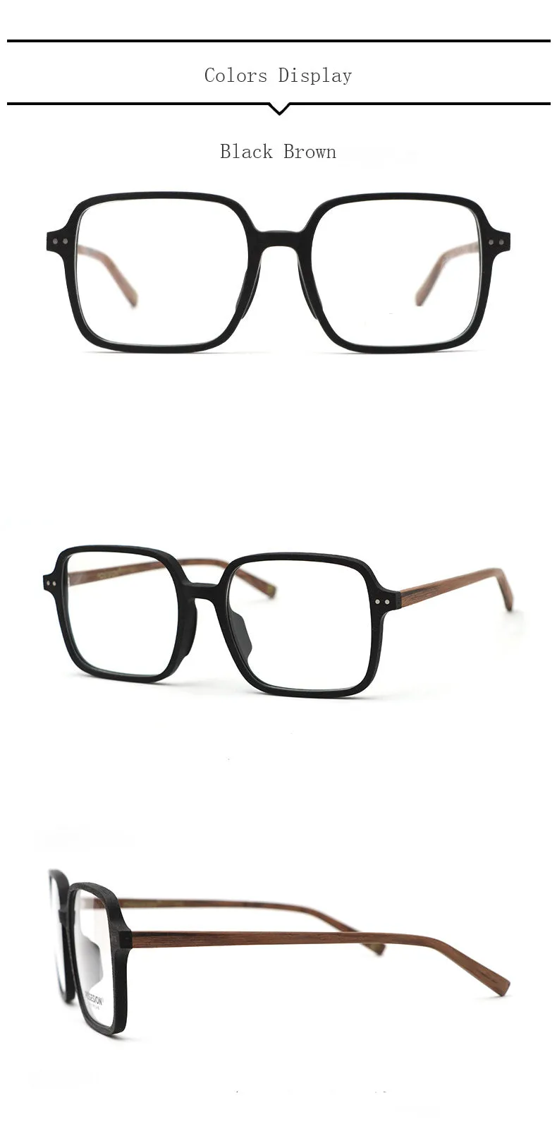 Hdcrafter Unisex Full Rim Oversized Square Wood Frame Eyeglasses 9105