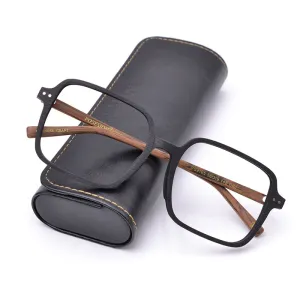 Hdcrafter Unisex Full Rim Oversized Square Wood Frame Eyeglasses 9105