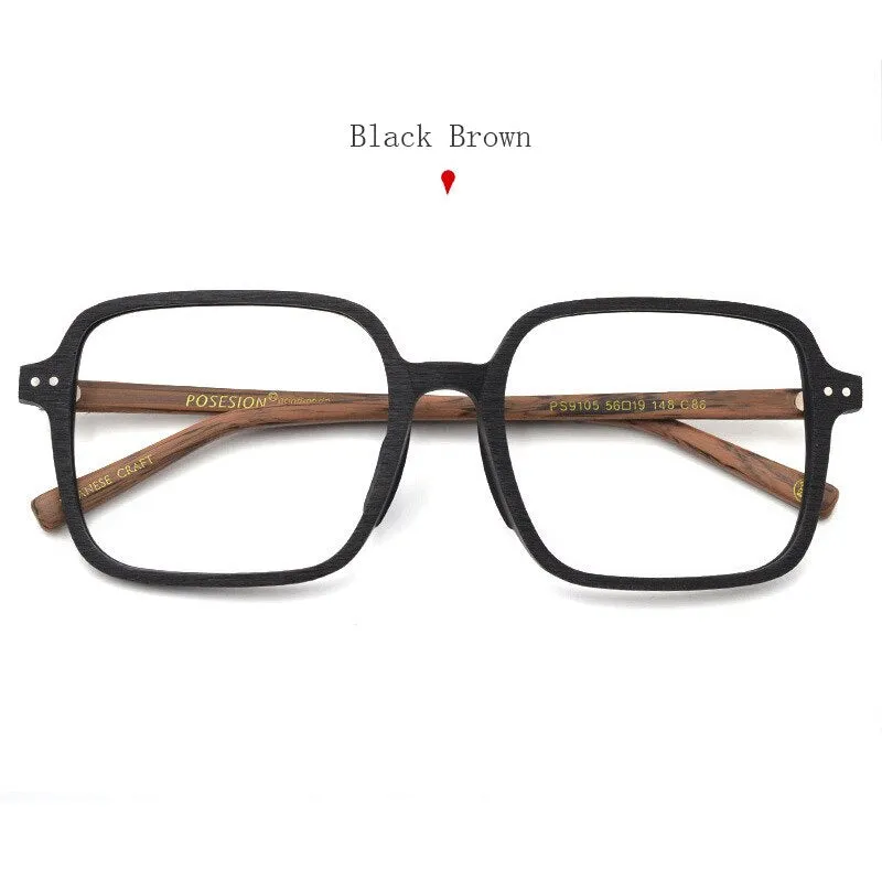 Hdcrafter Unisex Full Rim Oversized Square Wood Frame Eyeglasses 9105