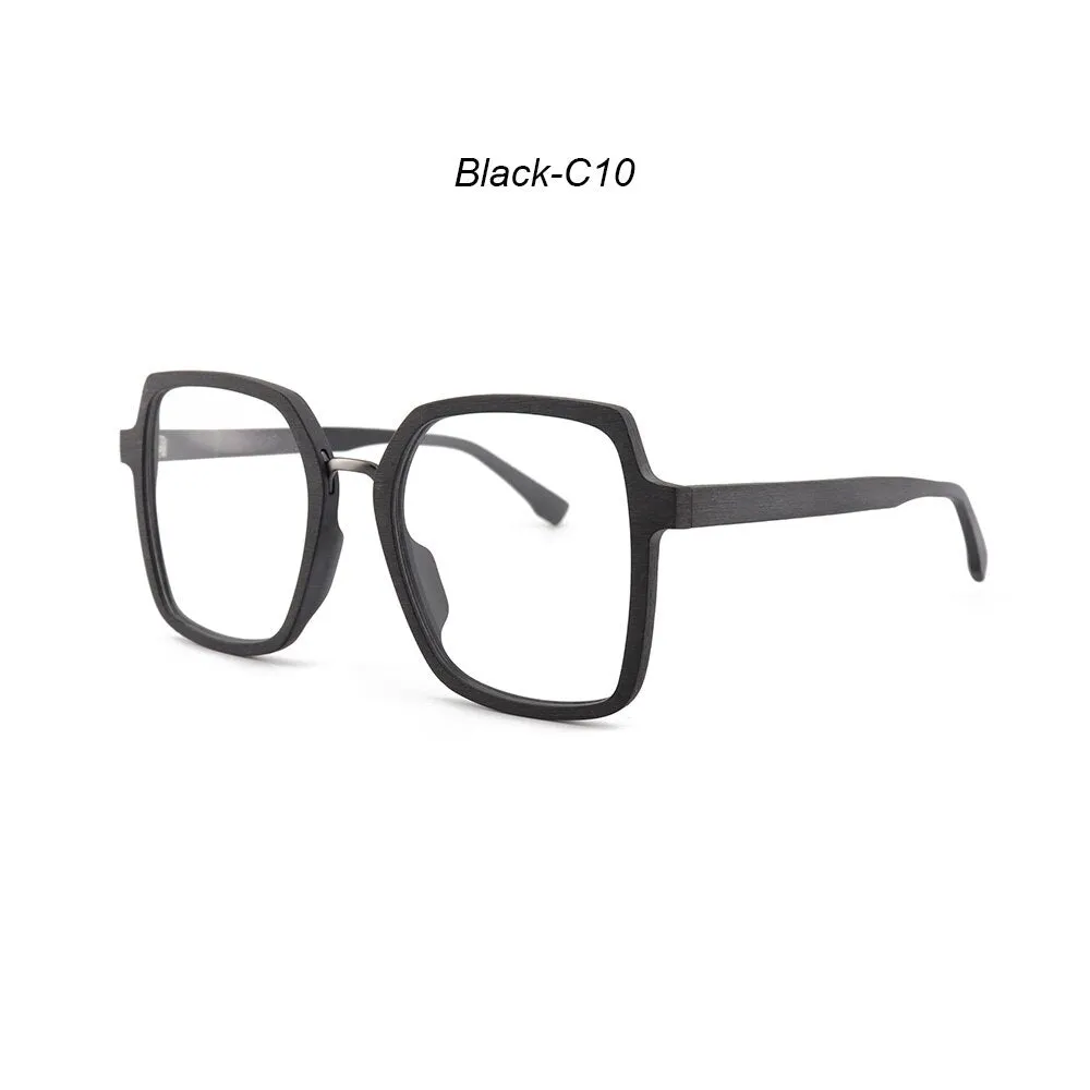 Hdcrafter Unisex Full Rim Polygonal Wood Frame Eyeglasses 6109