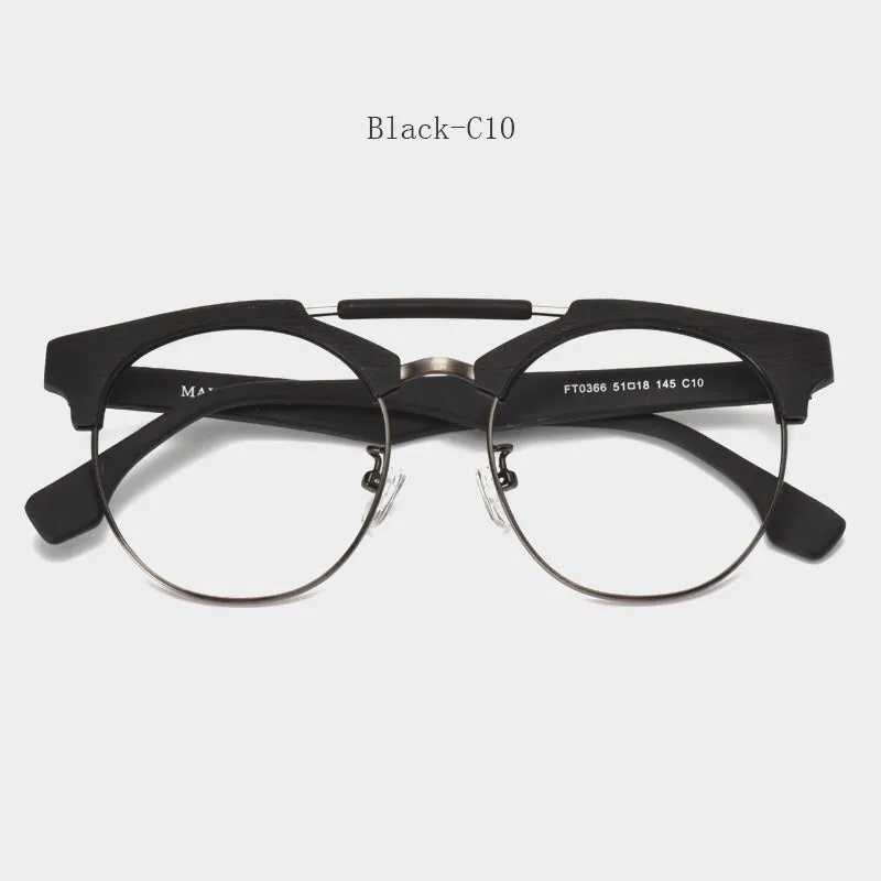 Hdcrafter Unisex Full Rim Round Wood Alloy Double Bridge Frame Eyeglasses Ft0366