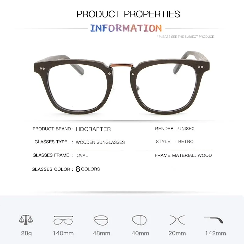 Hdcrafter Unisex Full Rim Square Round Wood Frame Eyeglasses Lbh025