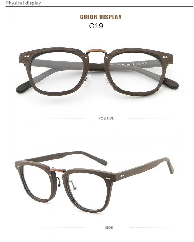Hdcrafter Unisex Full Rim Square Round Wood Frame Eyeglasses Lbh025