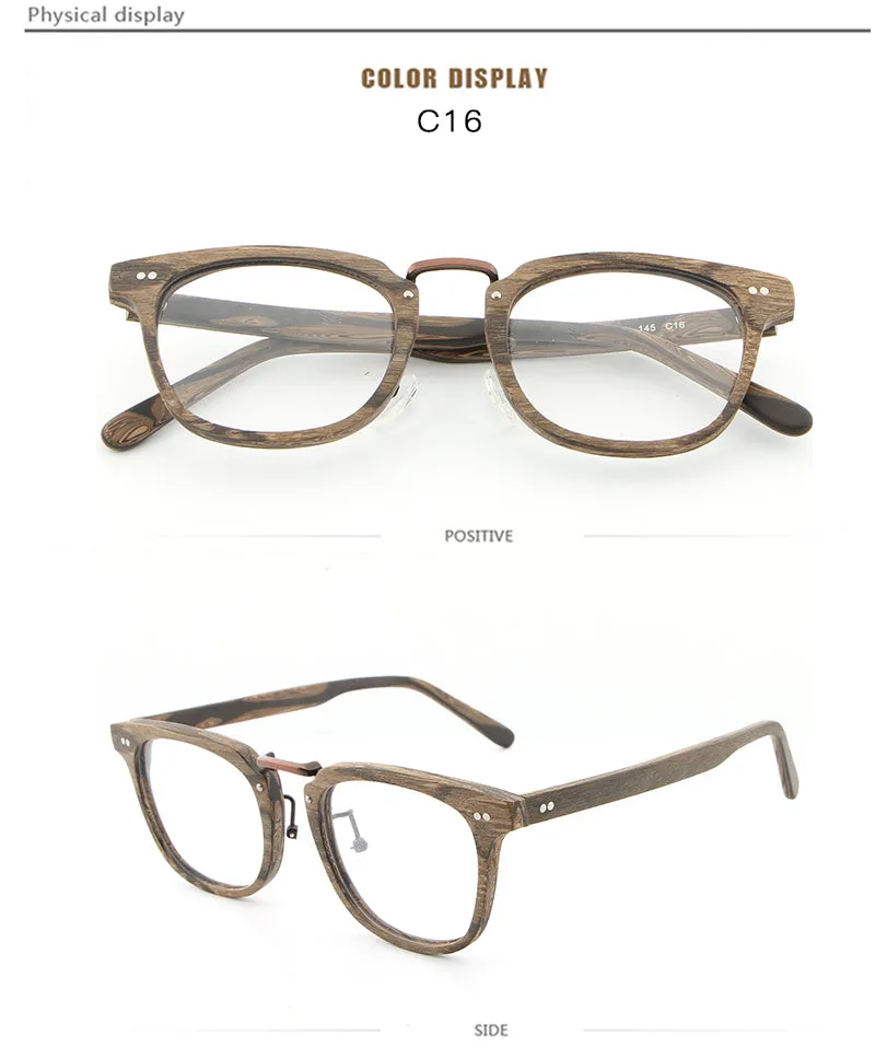 Hdcrafter Unisex Full Rim Square Round Wood Frame Eyeglasses Lbh025