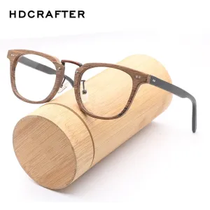 Hdcrafter Unisex Full Rim Square Round Wood Frame Eyeglasses Lbh025