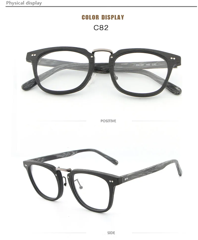 Hdcrafter Unisex Full Rim Square Round Wood Frame Eyeglasses Lbh025