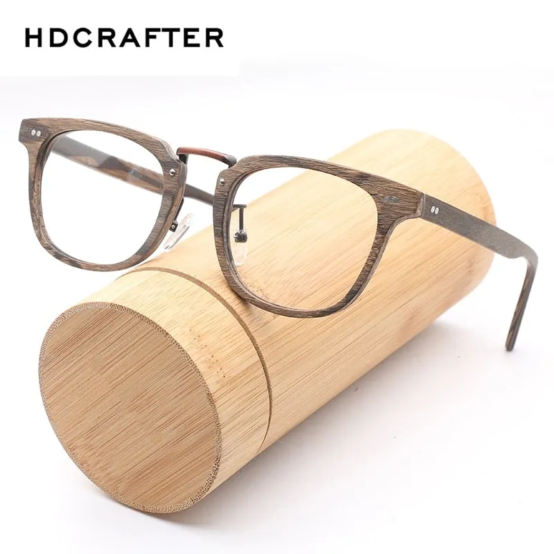 Hdcrafter Unisex Full Rim Square Round Wood Frame Eyeglasses Lbh025