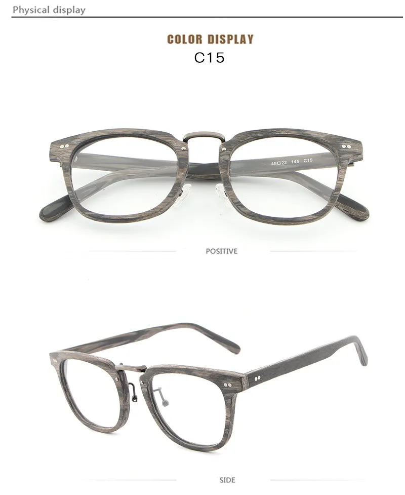 Hdcrafter Unisex Full Rim Square Round Wood Frame Eyeglasses Lbh025